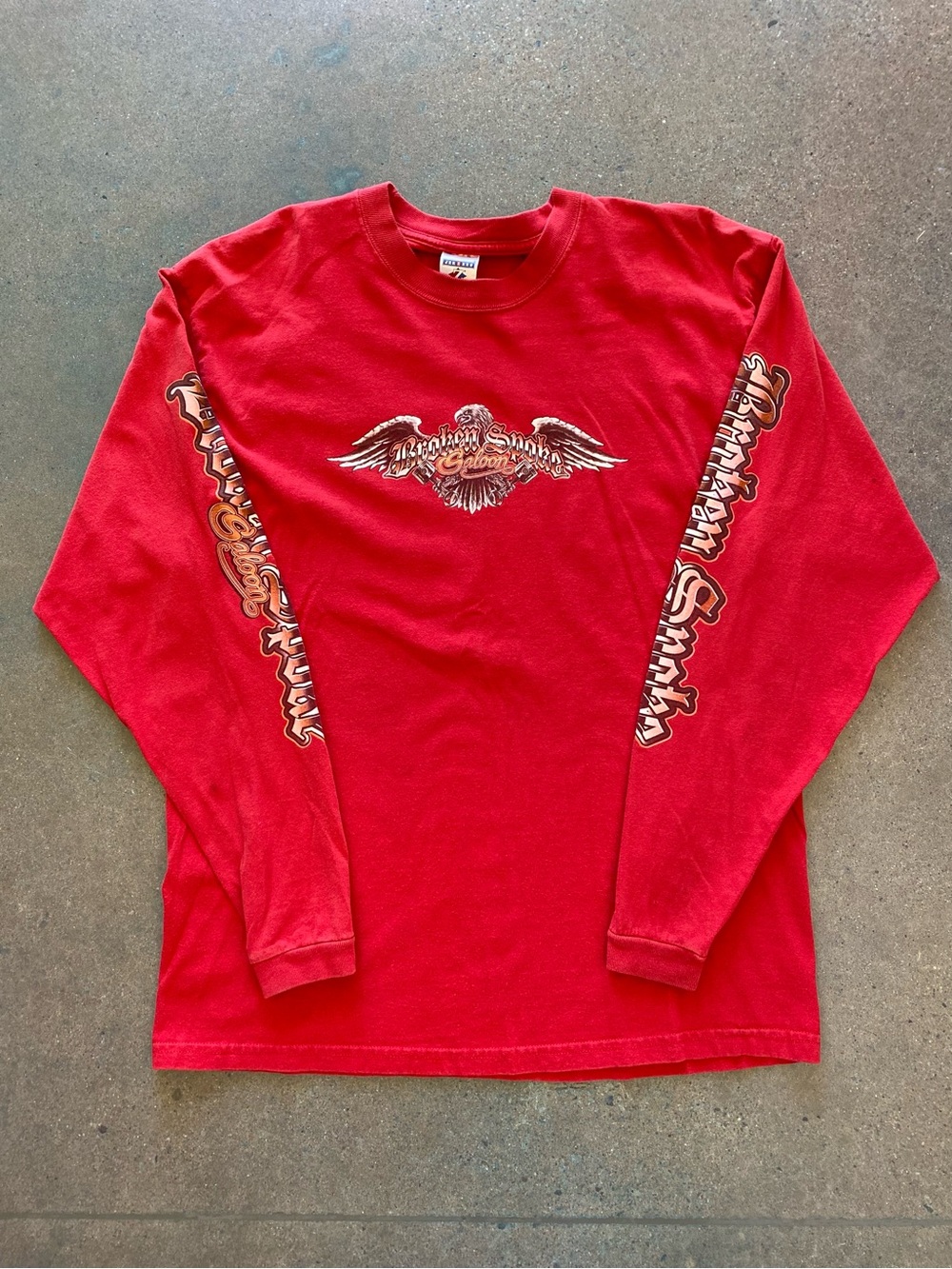 Vintage Broke Spoke Saloon Biker Eagle Long Sleeve Graphic Tee Large